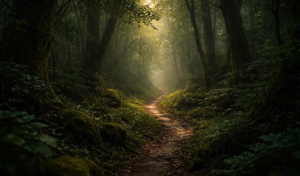 foret-dense-sentier-ombres-lumieres