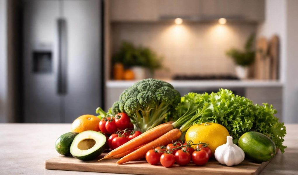 cuisine-moderne-fruits-legumes-plan-travail