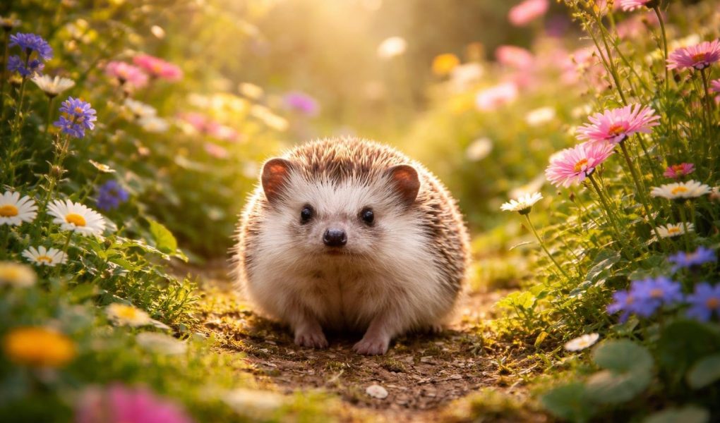 herisson-jardin-fleuri-lumiere-matinale