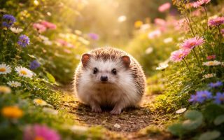 herisson-jardin-fleuri-lumiere-matinale