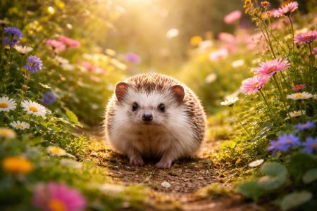 herisson-jardin-fleuri-lumiere-matinale