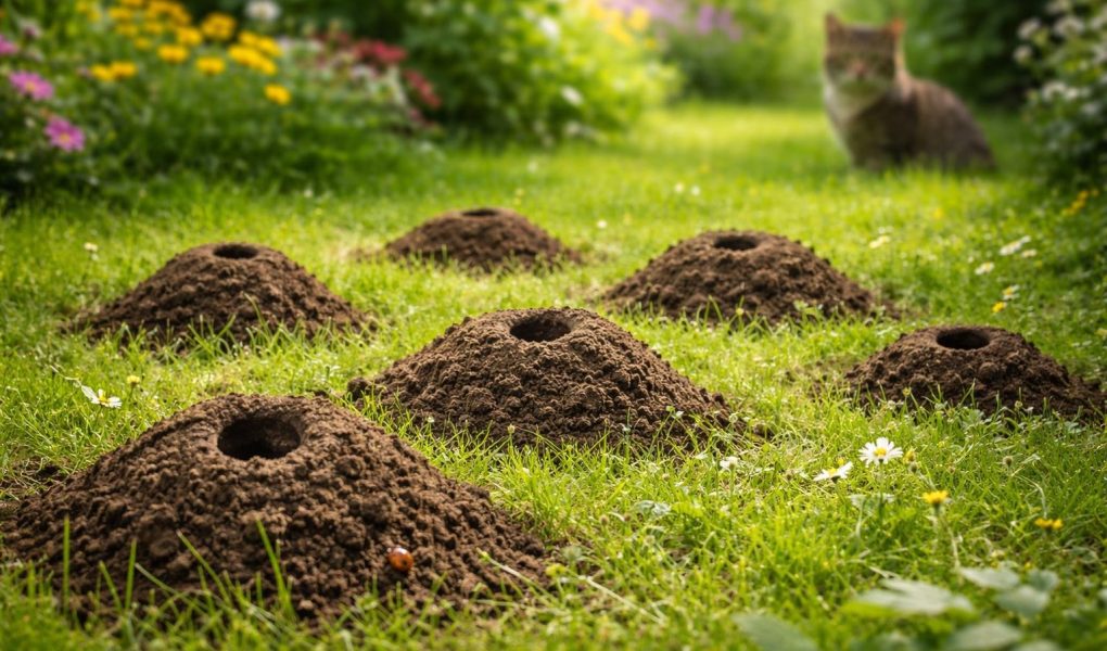 jardin-monticules-terre-arriere-plan-flou
