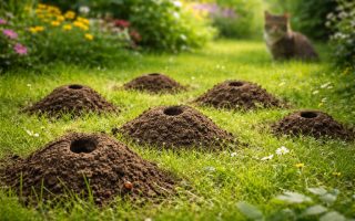 jardin-monticules-terre-arriere-plan-flou