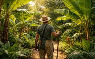 jardin-tropical-bananiers-jardinier-outil