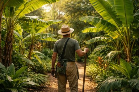 jardin-tropical-bananiers-jardinier-outil