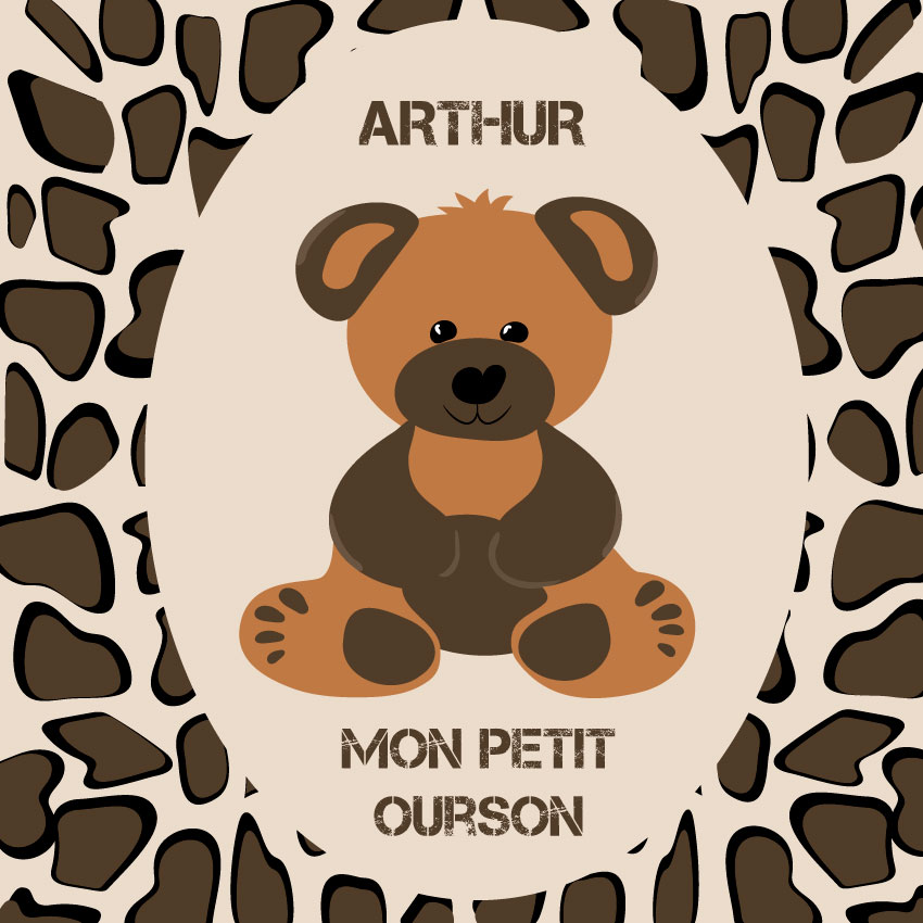 Tableau ourson marron personnalisé avec arrière plan motif