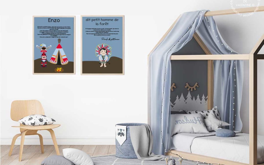 Tableau déco bleu lit cabane chambre enfant