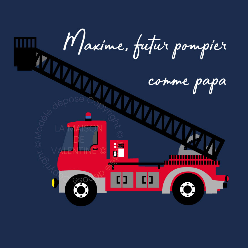tableau affiche camion de pompier chambre d'enfants