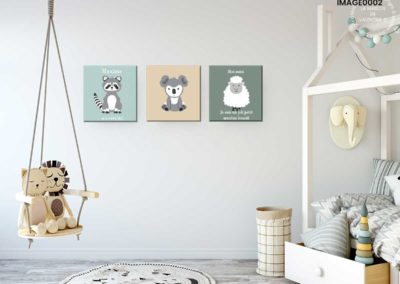 Tableaux triptyques personnalisés pour chambre d’enfant thème animaux