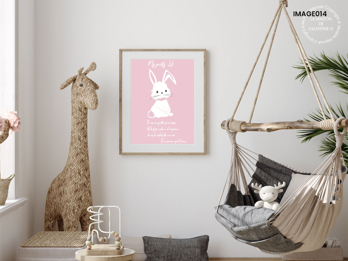 affiche personnalisée chambre fille lapin rose k31 déco romantique