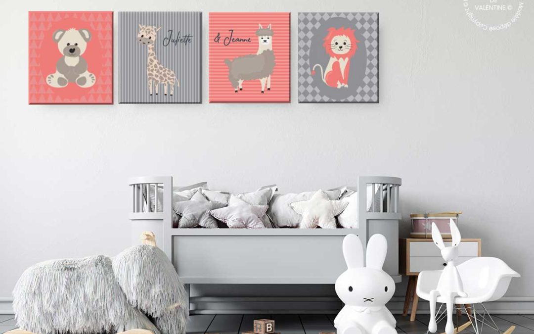 Mur de tableaux colorés pour chambre d’enfant