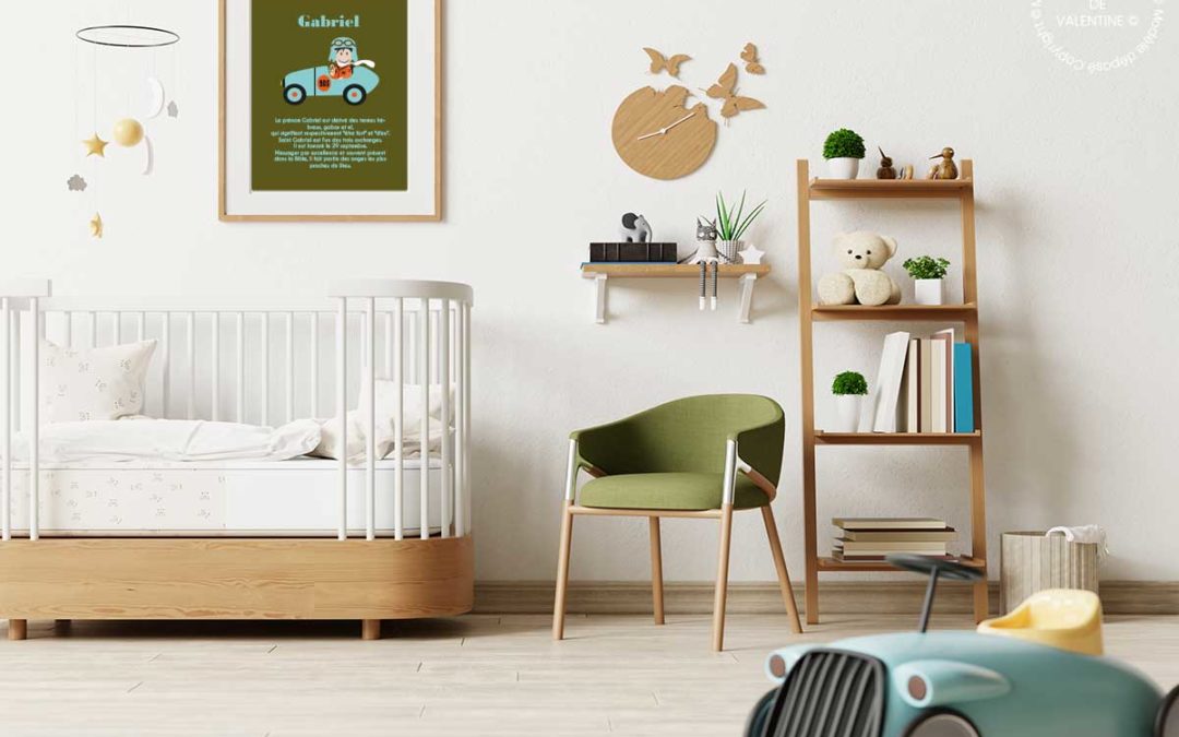 Tableau personnalisé signification prénom chambre d’enfant kaki