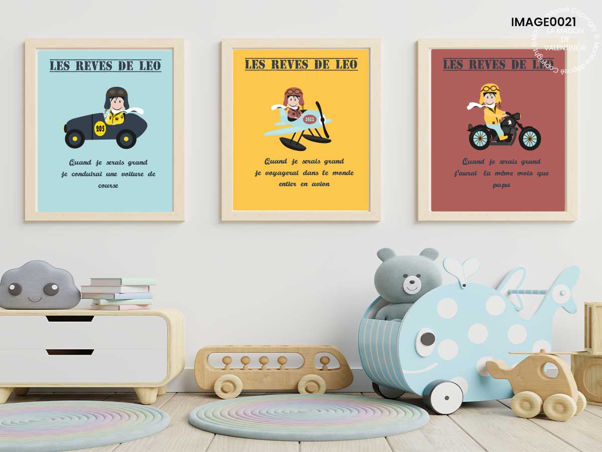 E015 Tableau moto vintage pour chambre d’enfant