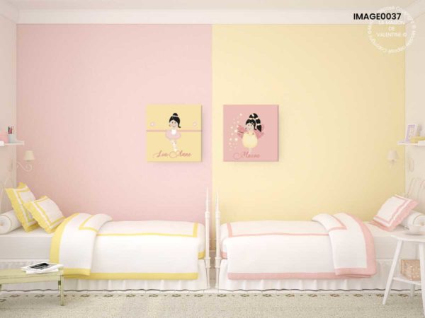 tableau personnalise chambre fille fée robe de princesse danseuse rose et jaune
