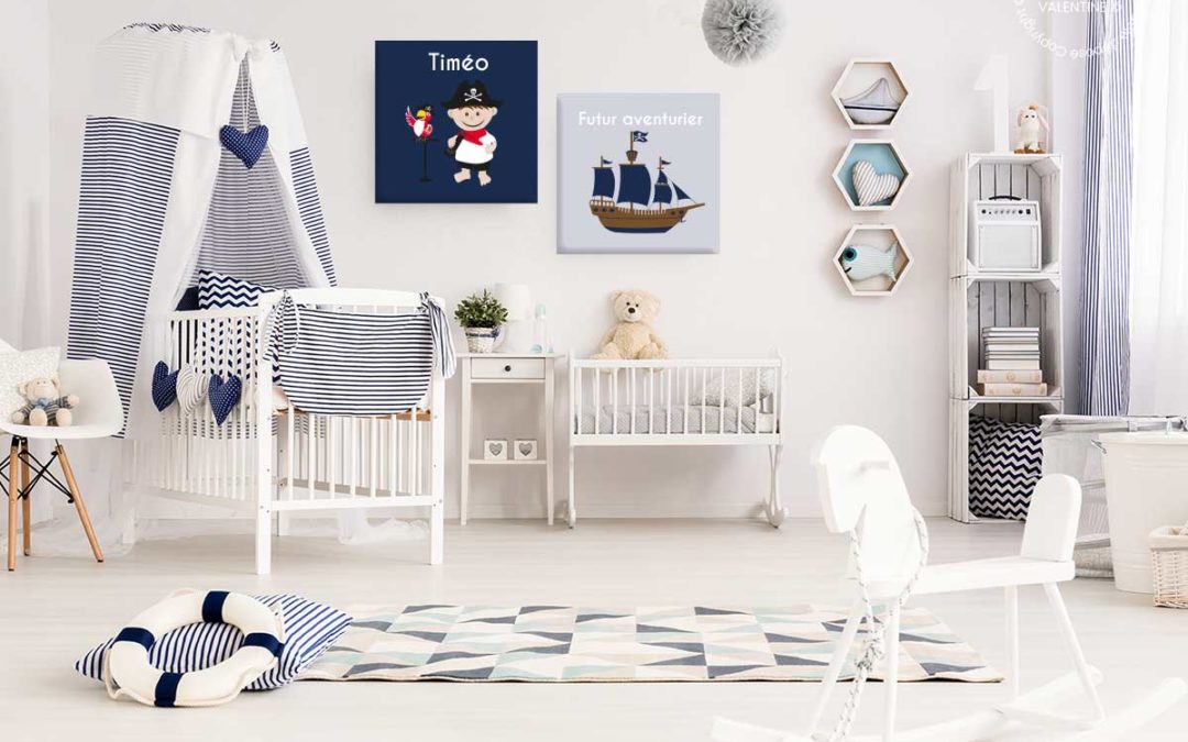 Tableau ambiance marine chambre de bébé bleu