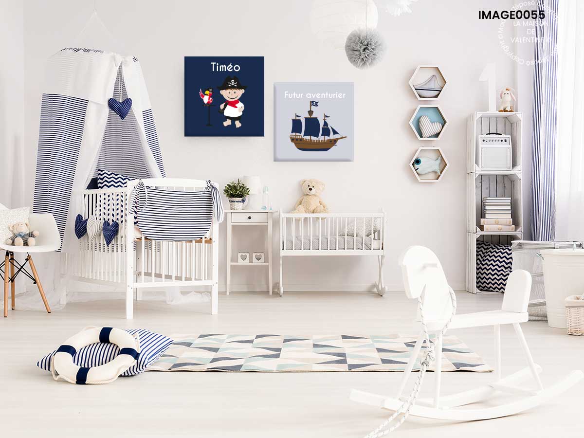 Tableau pour enfant Monde marin : tableau bleu décoration chambre bébé
