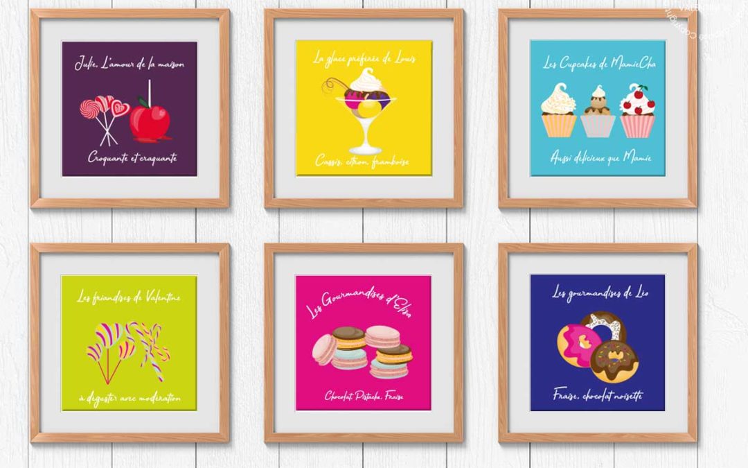 Mur de tableaux cuisine multicolore