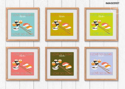 mur de tableau et affiche colorée cuisine sushi