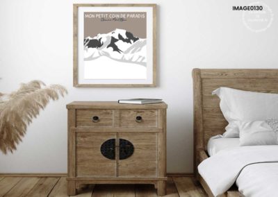 tableau déco montagne mont blanc à personnaliser chambre bois