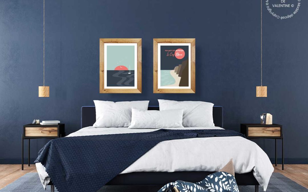 Décoration murale scandinave chambre parentale Bleu marine