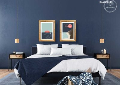 Tableau chambre scandinave déco murale minimaliste bleu marine
