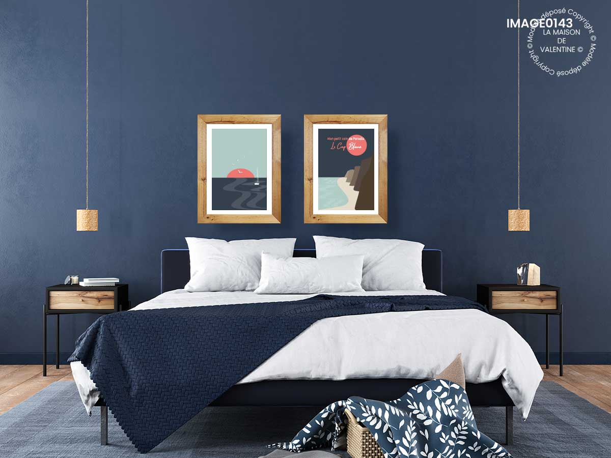 Tableau chambre scandinave déco murale minimaliste bleu marine