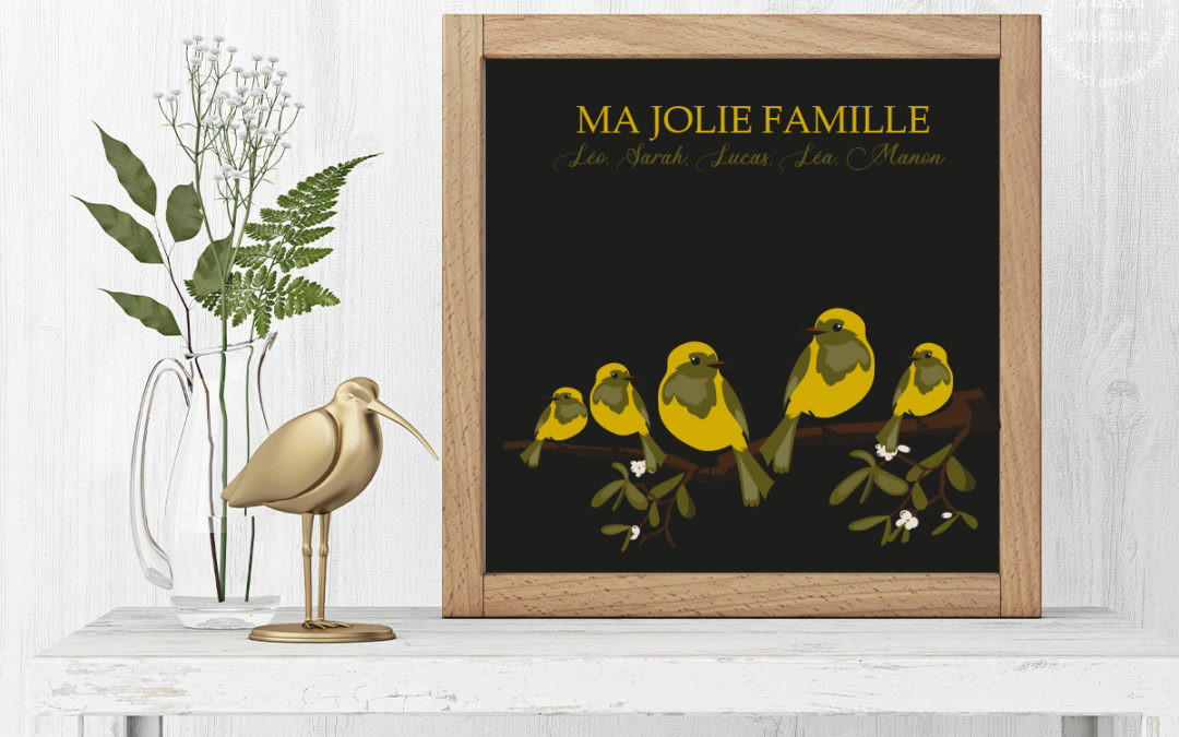 Tableau personnalisé famille avec prénom des petits moineaux