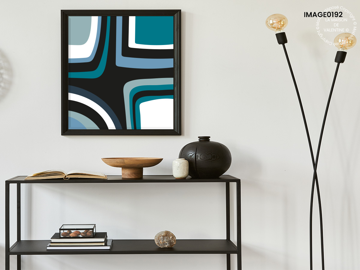 Affiche et tableau abstrait Géométrie imparfaite coloris bleu canard noir et blanc