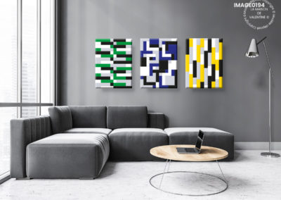 Tableau triptyque abstrait moderne et design formes géométriques couleurs vives