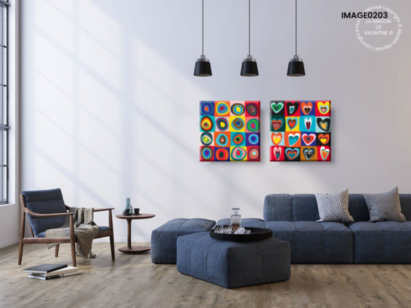 Tableau abstrait multicolore inspiration kandinsky dans intérieur moderne et design