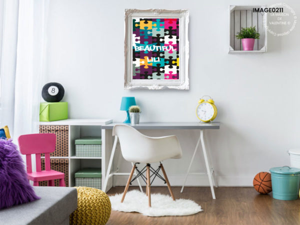 Tableau abstrait coloré chambre adolescent fille