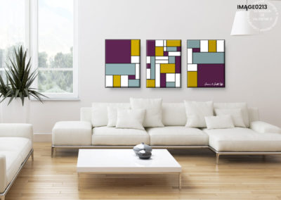 Tableau triptyque abstrait style mondrian formes géométriques couleurs personnalisables