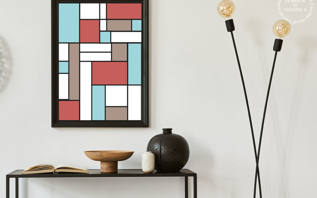 Tableau Abstrait couleurs personnalisables Inspiration Mondrian