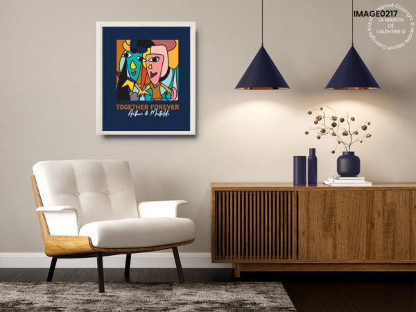 Tableau Abstrait portrait couple à la manière de Picasso . Couleurs personnalisables