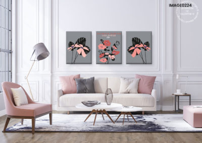tableau triptyque abstrait coloré fleurs roses personnalisables