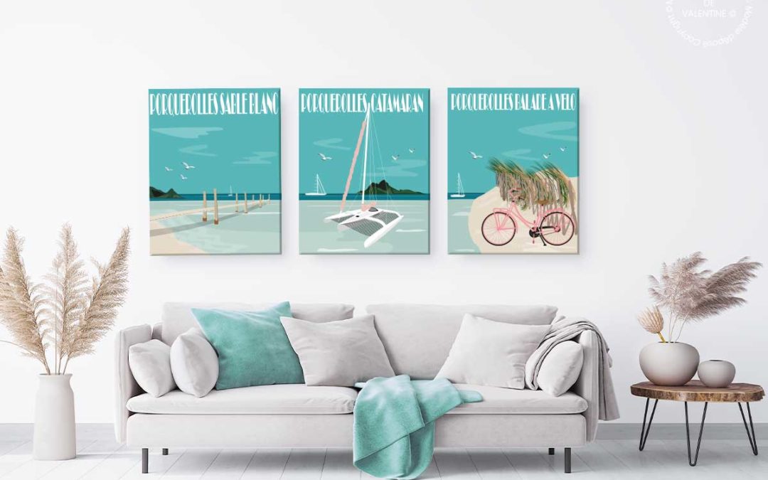 Tableau triptyque bord de mer 100% bleu