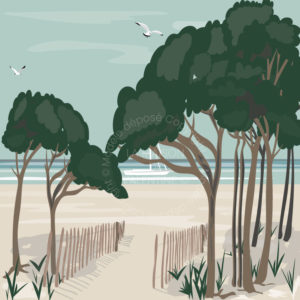 tableau paysage plage paradisiaque pin parasol