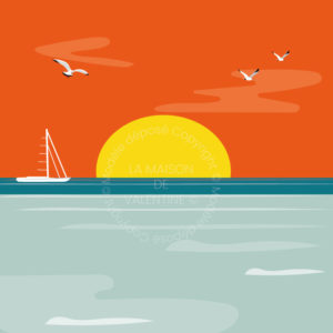 tableau paysage bord de mer couché de soleil
