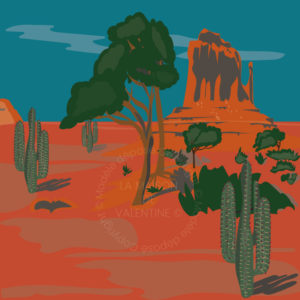 affiche et Tableau déco paysage roche rouge parc cactus ouest américain