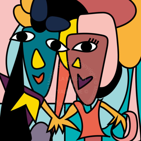 Tableau abstrait style Picasso couple siamois prénom